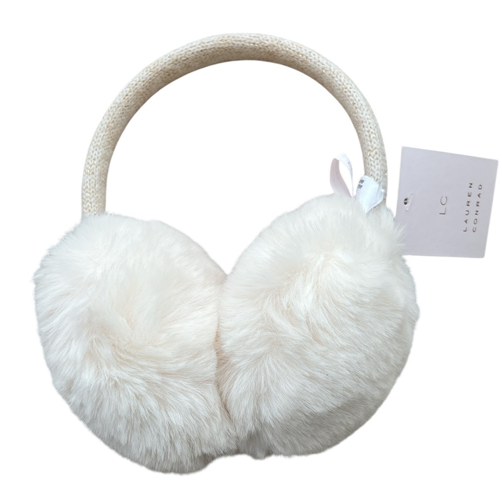 LC LAUREN CONRAD Ivory Faux Fur Earmuffs NWT One Size Winter